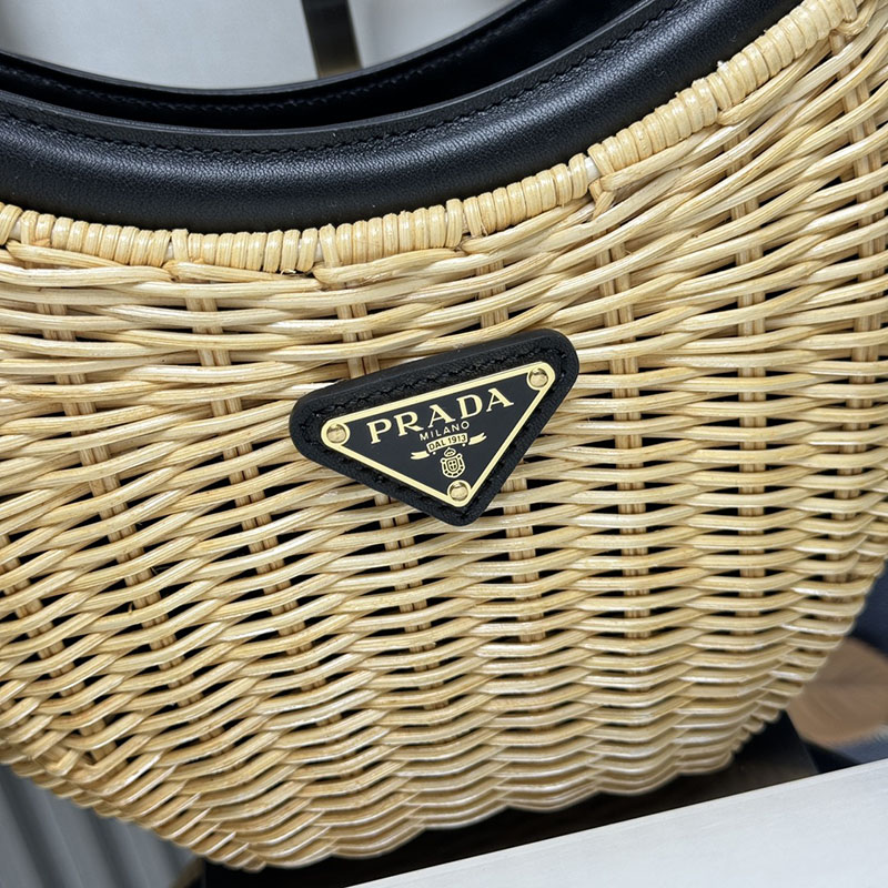 プラダ アウトレット PRADA アーケ ウィッカーxレザー バッグ 1BC202_2CYF_F0I55_V_OOO ナチュラル H品 プラダ リボンバッグ 新品 - 画像 (6)