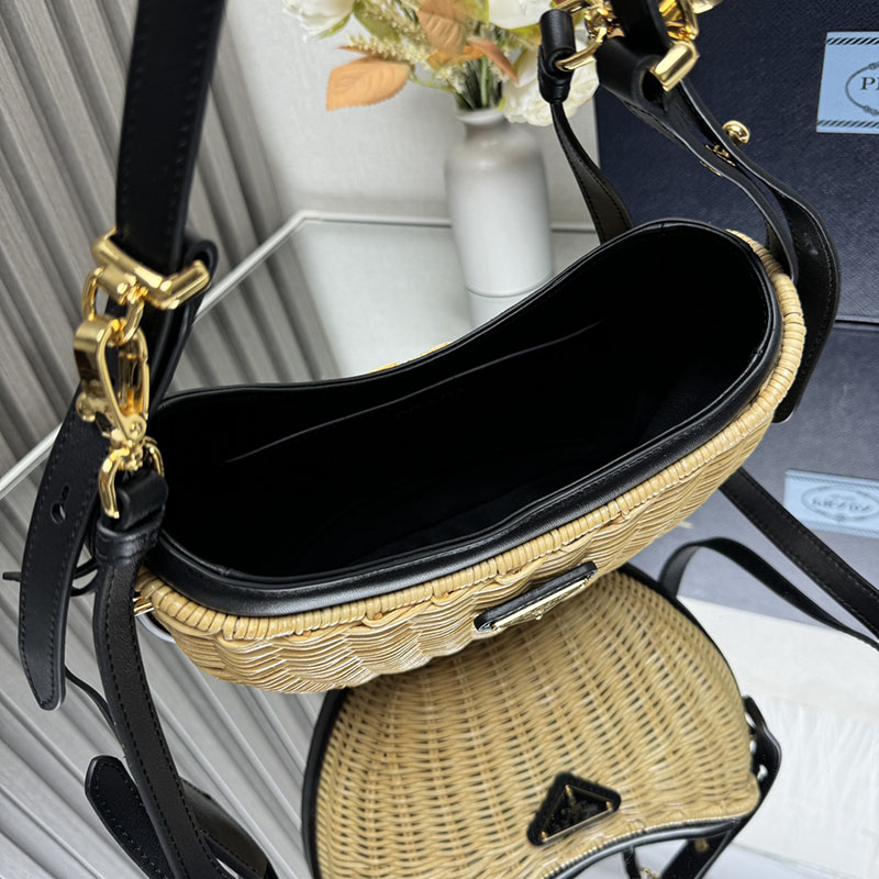 プラダ アウトレット PRADA アーケ ウィッカーxレザー バッグ 1BC202_2CYF_F0I55_V_OOO ナチュラル H品 プラダ リボンバッグ 新品 - 画像 (2)