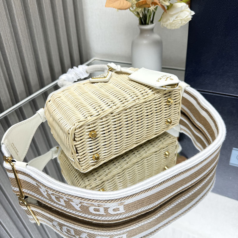 プラダ アウトレット PRADA ミニ ウィッカーxリネン混紡 トートバッグ 1BG469_2CYG_F0009_V_7VO ホワイト H品 プラダ トートバッグ 人気 - 画像 (8)