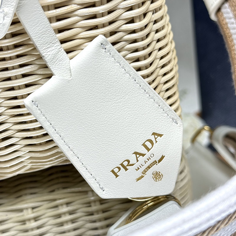 プラダ アウトレット PRADA ミニ ウィッカーxリネン混紡 トートバッグ 1BG469_2CYG_F0009_V_7VO ホワイト H品 プラダ トートバッグ 人気 - 画像 (6)
