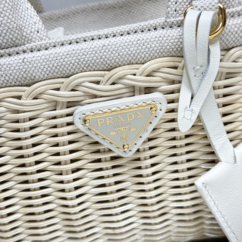 プラダ アウトレット PRADA ミニ ウィッカーxリネン混紡 トートバッグ 1BG469_2CYG_F0009_V_7VO ホワイト H品 プラダ トートバッグ 人気 - 画像 (5)