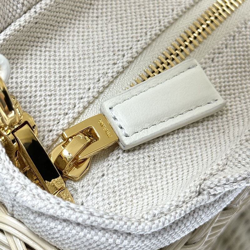 プラダ アウトレット PRADA ミニ ウィッカーxリネン混紡 トートバッグ 1BG469_2CYG_F0009_V_7VO ホワイト H品 プラダ トートバッグ 人気 - 画像 (4)