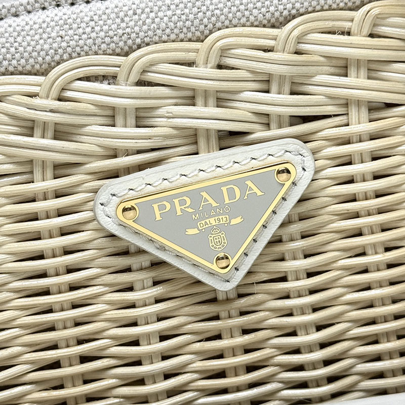 プラダ アウトレット PRADA Medium woven fabric and linen トートバッグ 1BG835_2CYG_F0009_V_7VO ホワイト H品 プラダ トートバッグ 人気 - 画像 (6)