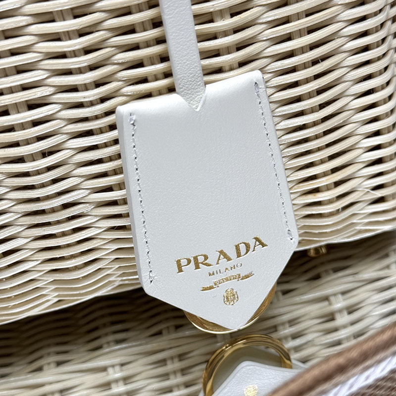 プラダ アウトレット PRADA Medium woven fabric and linen トートバッグ 1BG835_2CYG_F0009_V_7VO ホワイト H品 プラダ トートバッグ 人気 - 画像 (5)