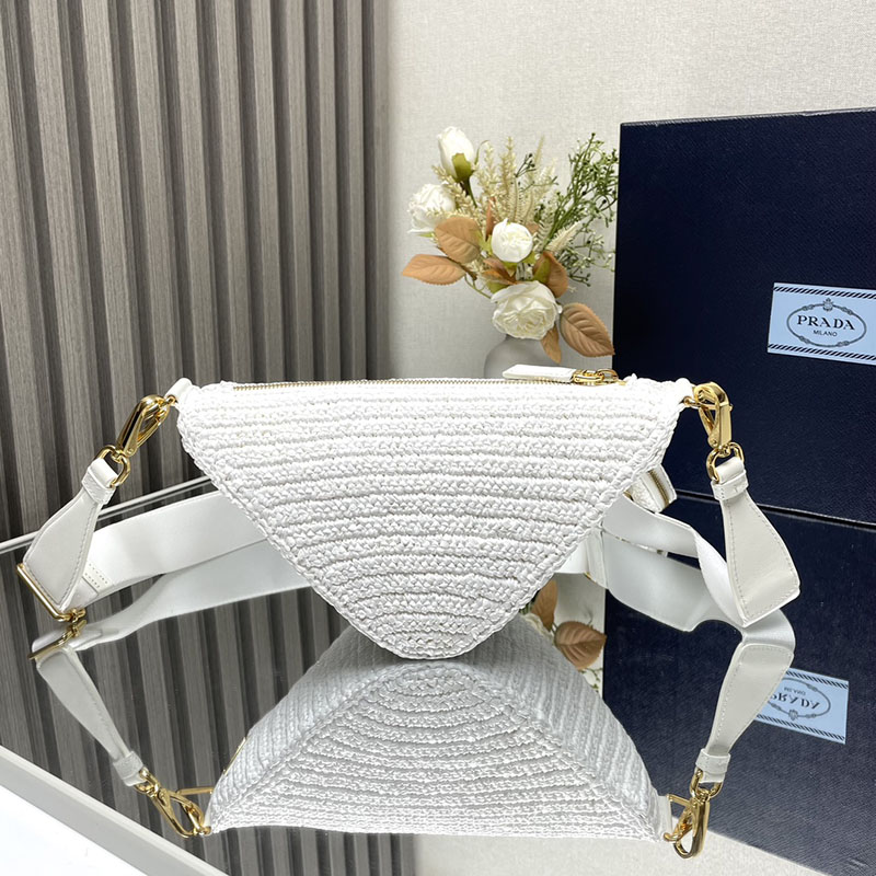 プラダ アウトレット PRADA トライアングル クロシェ ミニポーチ付 ラフィア風 1BH190_2A2T_F0009 ホワイト H品 プラダ バッグ 三角 - 画像 (8)