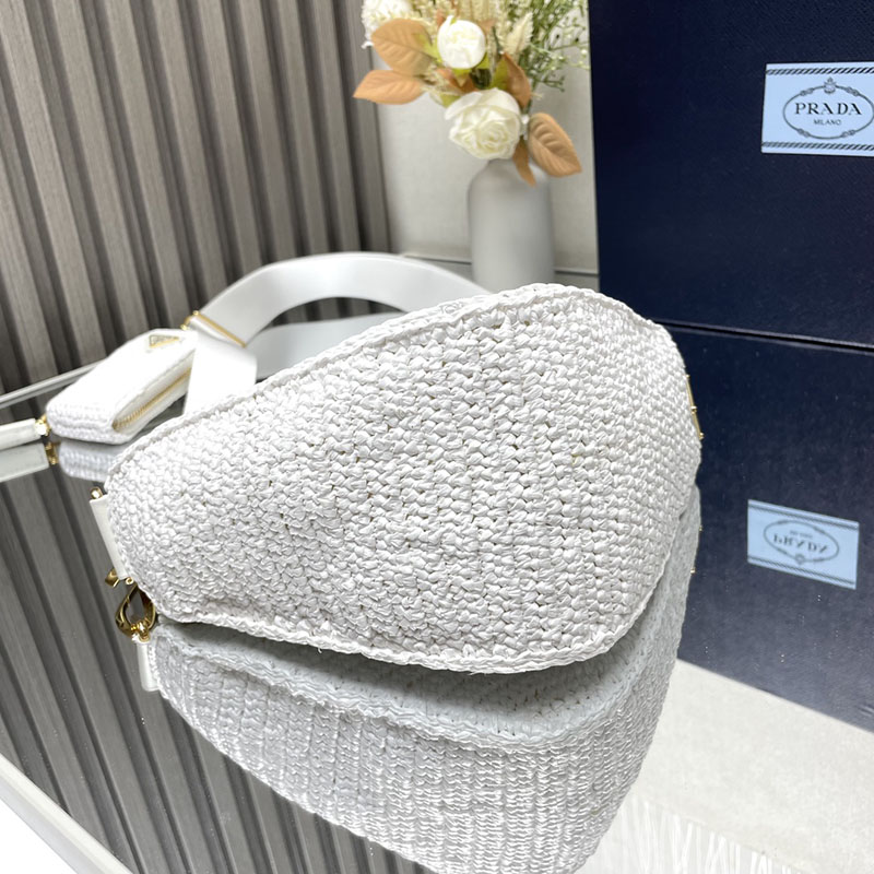 プラダ アウトレット PRADA トライアングル クロシェ ミニポーチ付 ラフィア風 1BH190_2A2T_F0009 ホワイト H品 プラダ バッグ 三角 - 画像 (6)