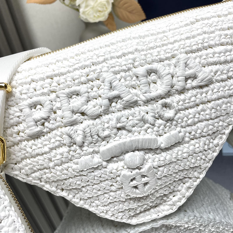 プラダ アウトレット PRADA トライアングル クロシェ ミニポーチ付 ラフィア風 1BH190_2A2T_F0009 ホワイト H品 プラダ バッグ 三角 - 画像 (5)