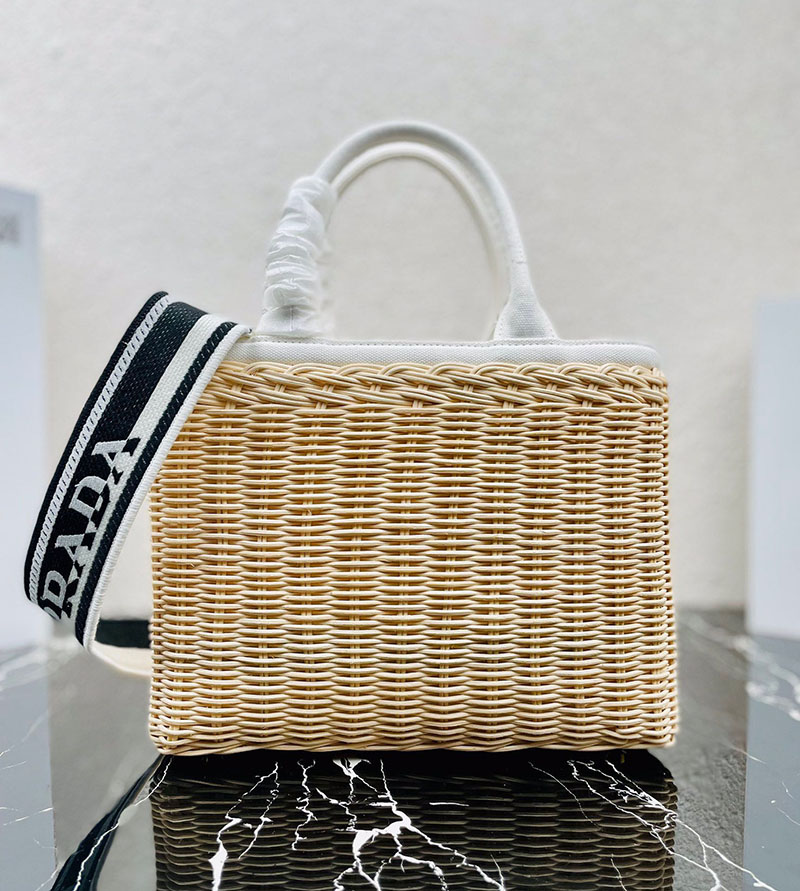 プラダ アウトレット PRADA ハンドバッグ ショルダーバッグ カナパ ウィッカー カゴバッグ 1BG835_2E28_F0I55 ベージュ H品 プラダ トート レディース 通勤 - 画像 (9)
