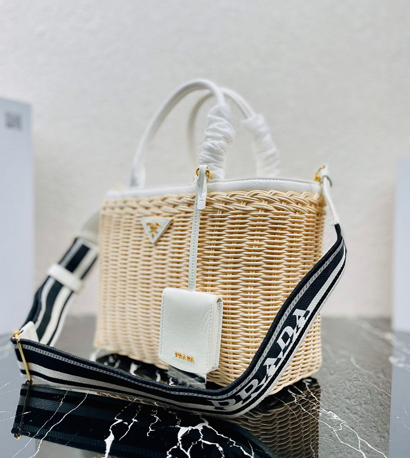 プラダ アウトレット PRADA ハンドバッグ ショルダーバッグ カナパ ウィッカー カゴバッグ 1BG835_2E28_F0I55 ベージュ H品 プラダ トート レディース 通勤 - 画像 (8)