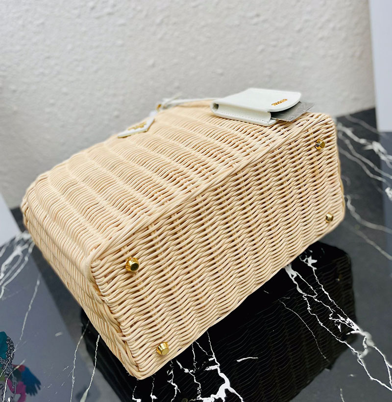 プラダ アウトレット PRADA ハンドバッグ ショルダーバッグ カナパ ウィッカー カゴバッグ 1BG835_2E28_F0I55 ベージュ H品 プラダ トート レディース 通勤 - 画像 (7)