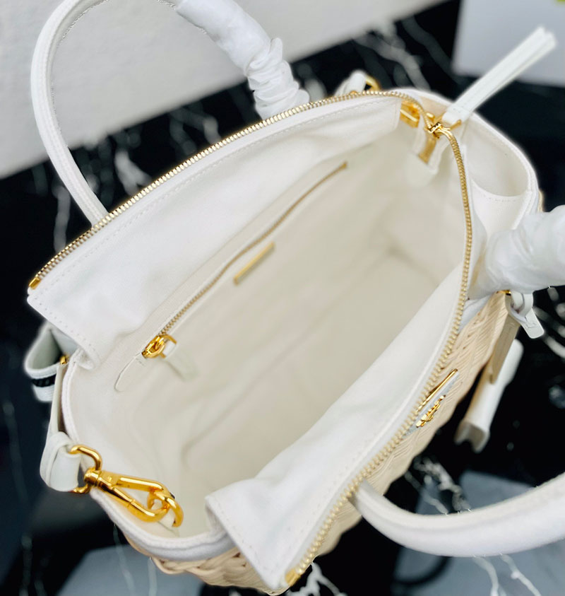 プラダ アウトレット PRADA ハンドバッグ ショルダーバッグ カナパ ウィッカー カゴバッグ 1BG835_2E28_F0I55 ベージュ H品 プラダ トート レディース 通勤 - 画像 (3)