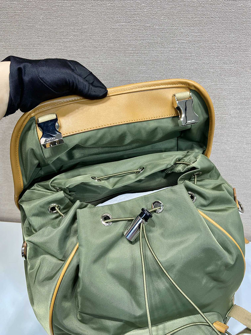 プラダ アウトレット PRADA Re-Nylon xサフィアーノレザー バックパック 2VH154_2DDJ_F0009 カーキ H品 プラダ バックパック ナイロン アウトレット 正規品 - 画像 (4)