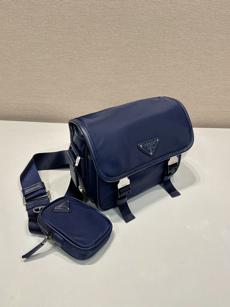 プラダ アウトレット PRADA Re-Nylon xサフィアーノレザー ショルダーバッグ 2VD034_2DMH_F0216_V_XOP ネイビー H品 プラダ バッグ メンズ ナイロン 通勤 - 画像 (8)