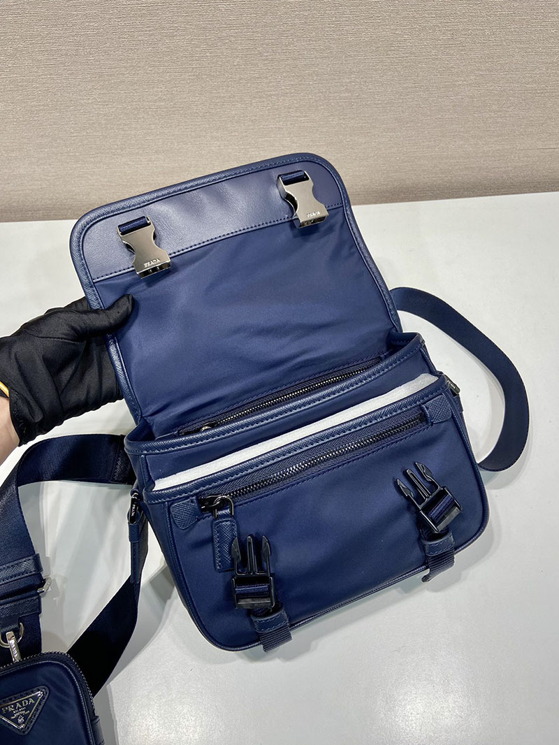 プラダ アウトレット PRADA Re-Nylon xサフィアーノレザー ショルダーバッグ 2VD034_2DMH_F0216_V_XOP ネイビー H品 プラダ バッグ メンズ ナイロン 通勤 - 画像 (4)