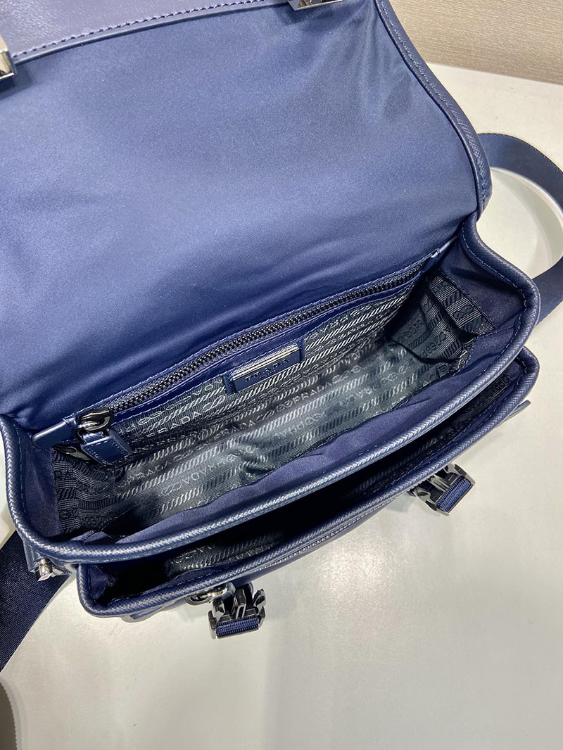 プラダ アウトレット PRADA Re-Nylon xサフィアーノレザー ショルダーバッグ 2VD034_2DMH_F0216_V_XOP ネイビー H品 プラダ バッグ メンズ ナイロン 通勤 - 画像 (3)