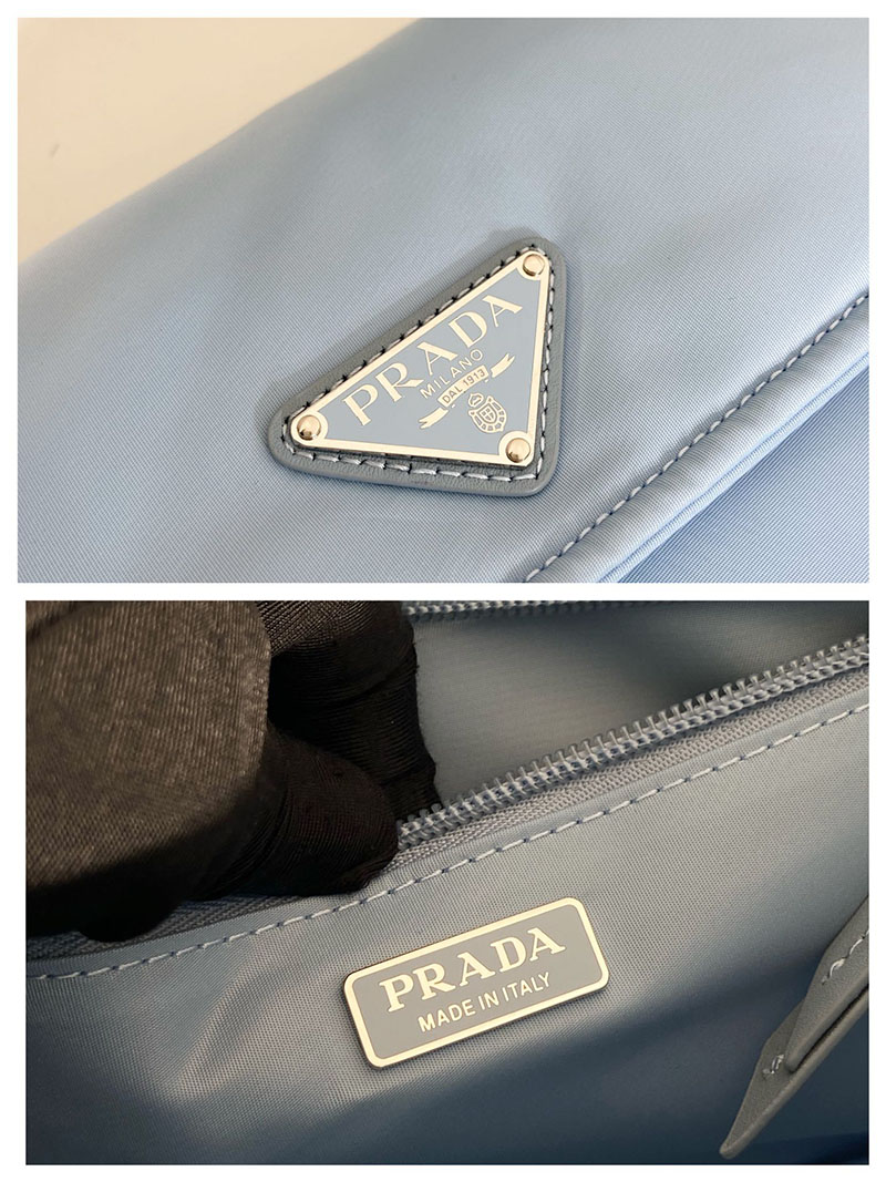プラダ アウトレット PRADA ミディアム パデッドRe-Nylon ショルダーバッグ 1BD255_RDLN_F0637_V_OOO ライトブルー H品 プラダ メッセンジャーバッグ ナイロン - 画像 (2)