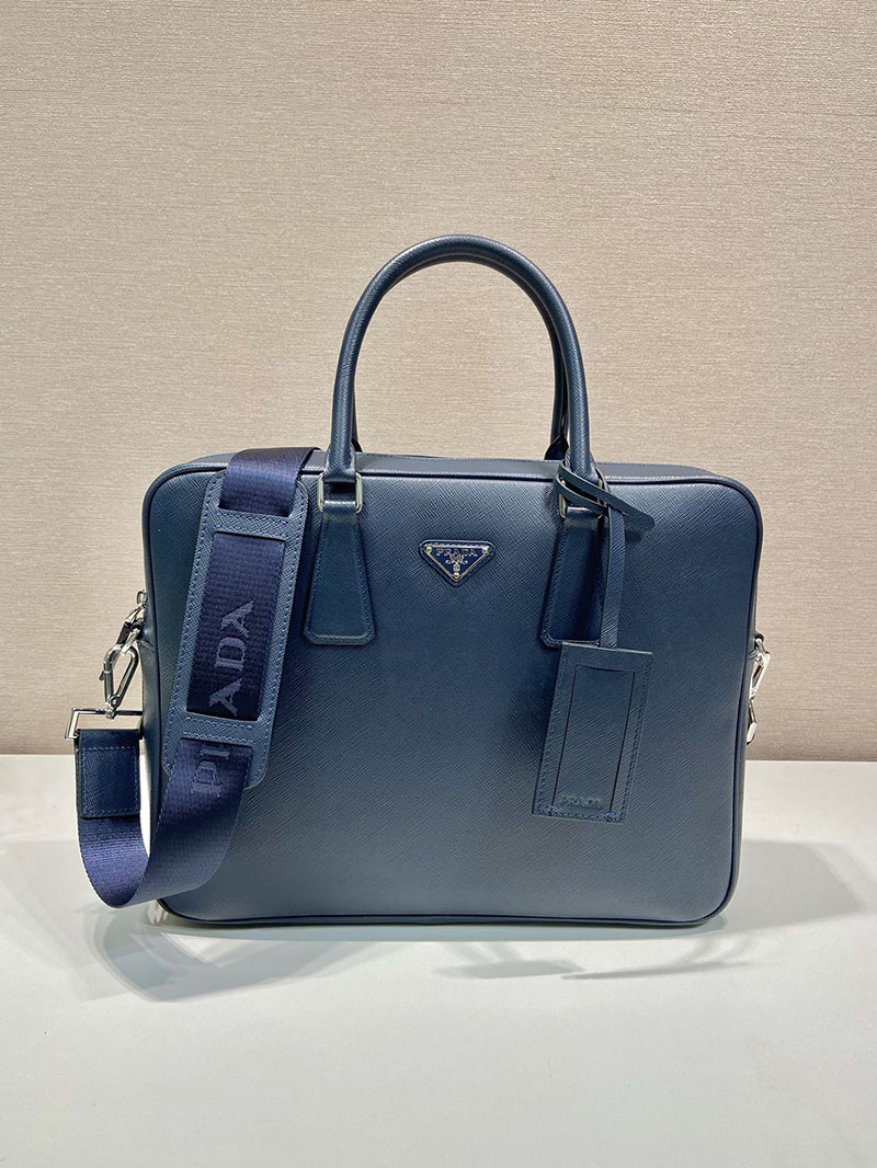 プラダ アウトレット PRADA サフィアーノレザー ブリーフケース 2VE368_9Z2_F0NOF_V_OOX スカイブルー H品 プラダ ビジネスバッグ メンズ - 画像 (9)