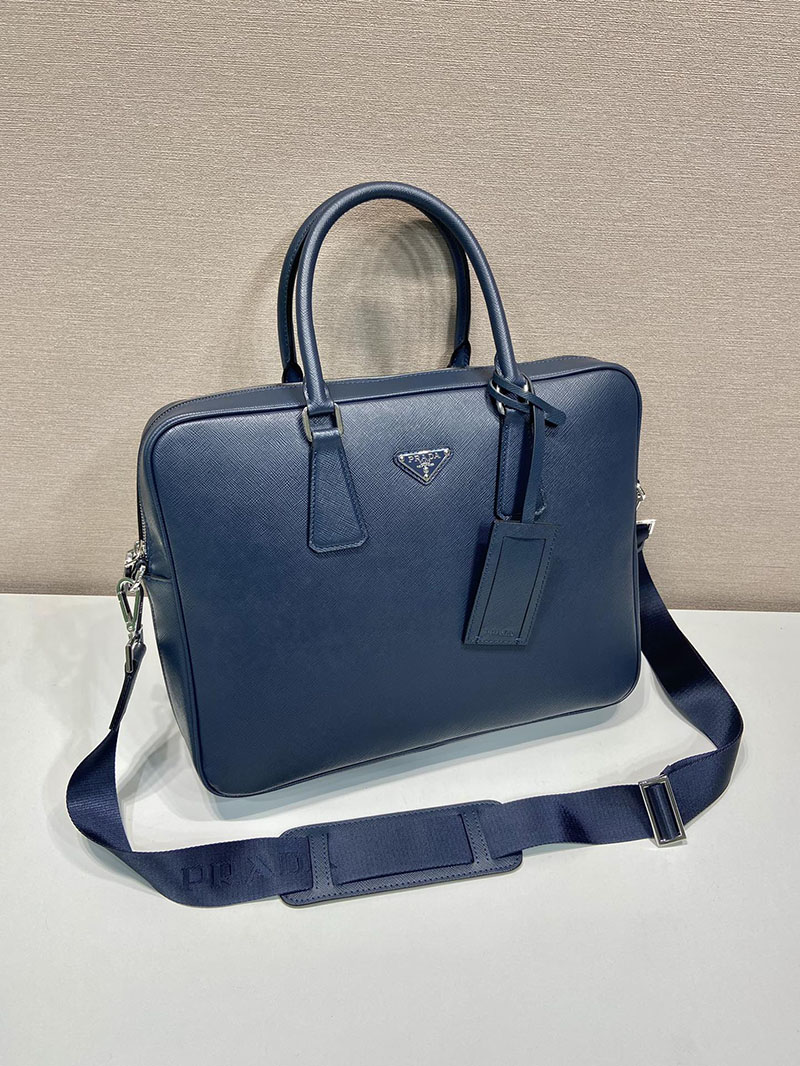 プラダ アウトレット PRADA サフィアーノレザー ブリーフケース 2VE368_9Z2_F0NOF_V_OOX スカイブルー H品 プラダ ビジネスバッグ メンズ - 画像 (8)