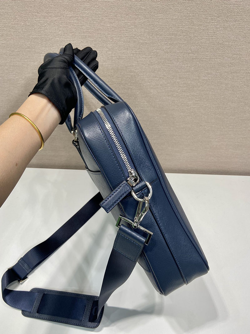 プラダ アウトレット PRADA サフィアーノレザー ブリーフケース 2VE368_9Z2_F0NOF_V_OOX スカイブルー H品 プラダ ビジネスバッグ メンズ - 画像 (6)