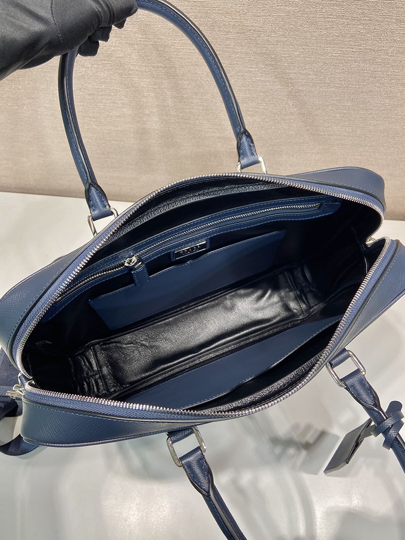 プラダ アウトレット PRADA サフィアーノレザー ブリーフケース 2VE368_9Z2_F0NOF_V_OOX スカイブルー H品 プラダ ビジネスバッグ メンズ - 画像 (3)