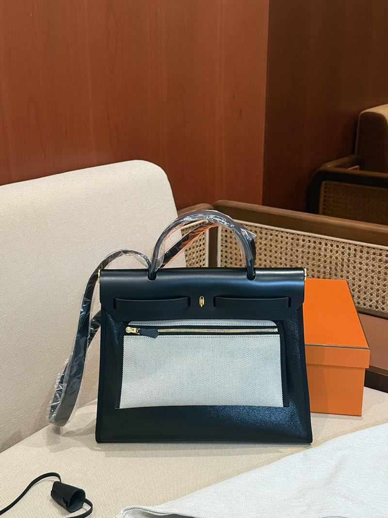 エルメスコピー HERMES エールバッグジップ 31 PM 黒 ブラック/グレー トワルアッシュ ゴールド金具 2524022 エールバッグジップ31 定価 - 画像 (9)