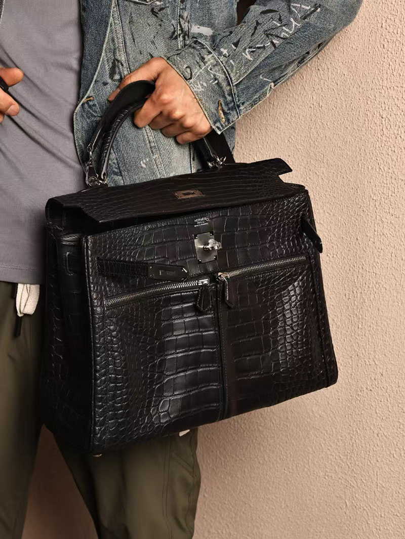 エルメスコピー HERMES ケリー35cm 内縫い 黒 ブラック クロコダイル アリゲーターマット シルバー金具 2524024 エルメス メンズバッグ 人気 - 画像 (8)