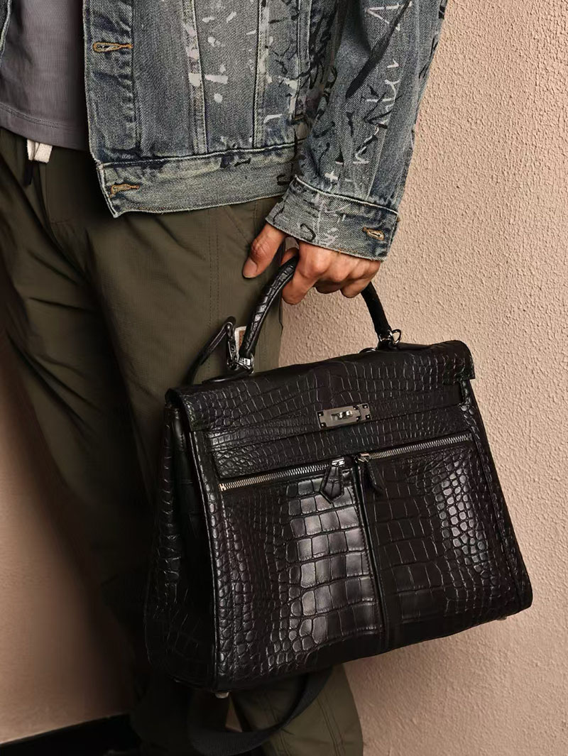 エルメスコピー HERMES ケリー35cm 内縫い 黒 ブラック クロコダイル アリゲーターマット シルバー金具 2524024 エルメス メンズバッグ 人気 - 画像 (6)