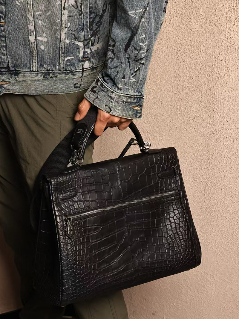 エルメスコピー HERMES ケリー35cm 内縫い 黒 ブラック クロコダイル アリゲーターマット シルバー金具 2524024 エルメス メンズバッグ 人気 - 画像 (5)