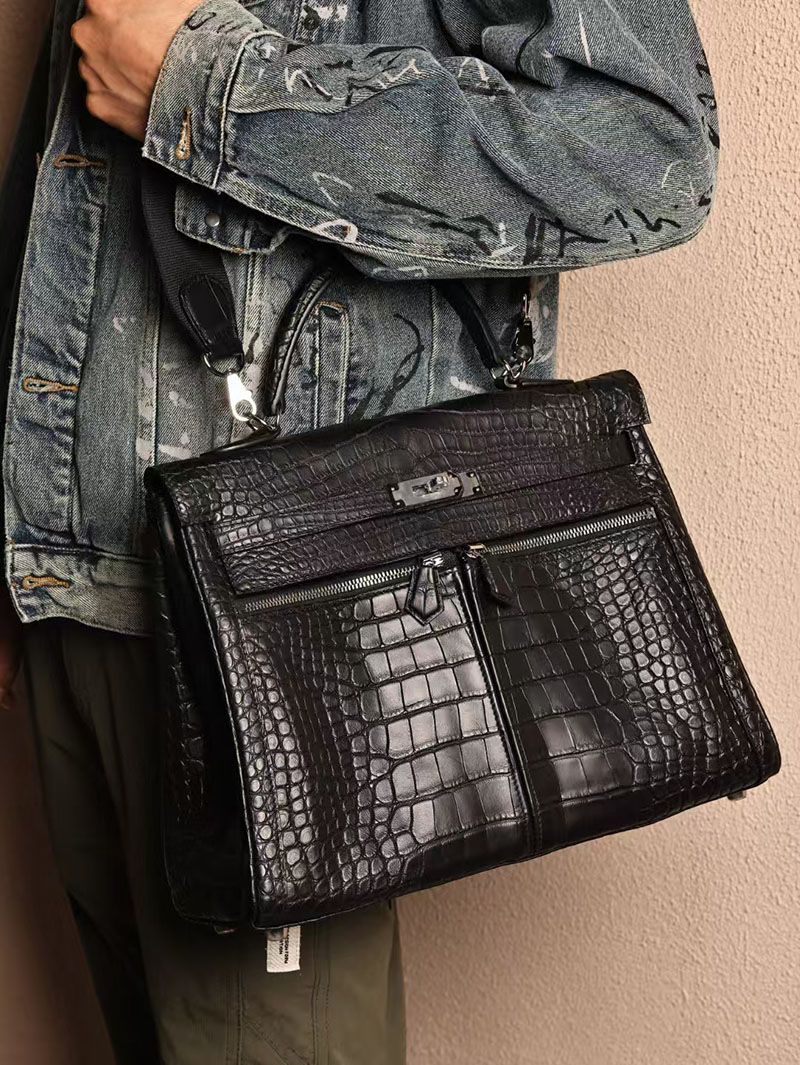 エルメスコピー HERMES ケリー35cm 内縫い 黒 ブラック クロコダイル アリゲーターマット シルバー金具 2524024 エルメス メンズバッグ 人気 - 画像 (4)