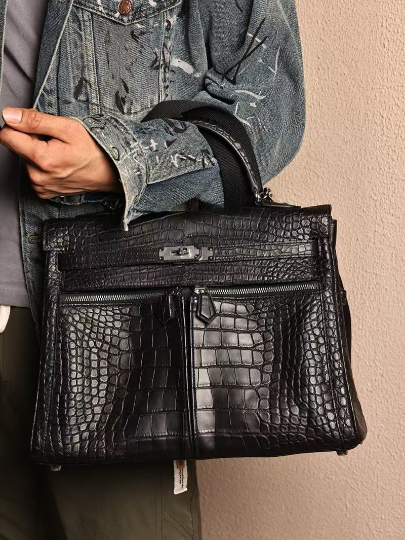 エルメスコピー HERMES ケリー35cm 内縫い 黒 ブラック クロコダイル アリゲーターマット シルバー金具 2524024 エルメス メンズバッグ 人気 - 画像 (3)