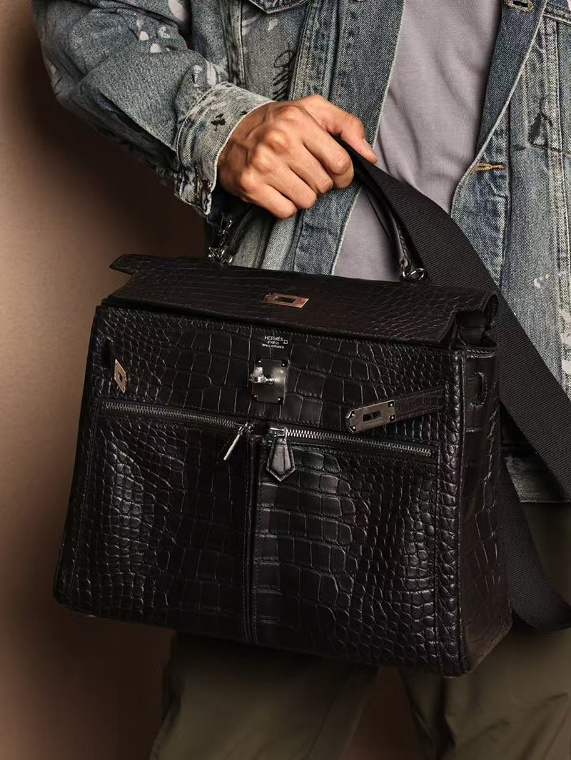 エルメスコピー HERMES ケリー35cm 内縫い 黒 ブラック クロコダイル アリゲーターマット シルバー金具 2524024 エルメス メンズバッグ 人気 - 画像 (2)
