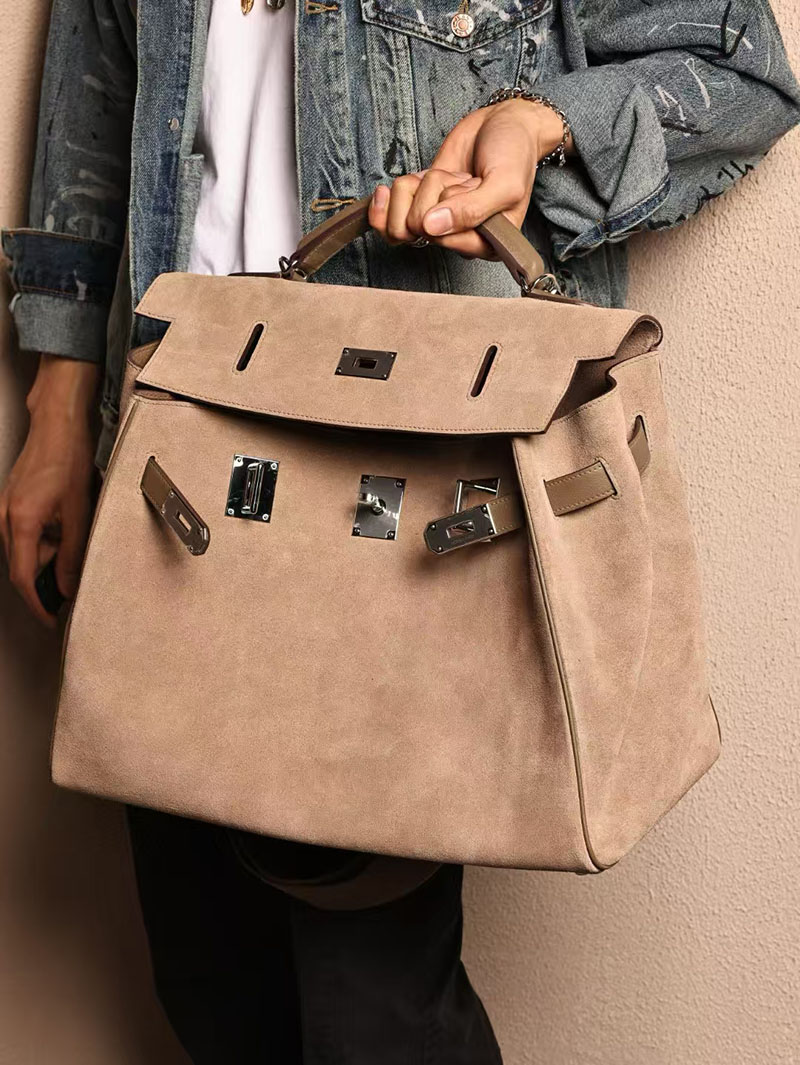 エルメスコピー HERMES ケリー 42cm 内縫い ベージュマルファ スエード/スイフト シルバー金具 2524029 ケリー メンズ 新作 - 画像 (9)