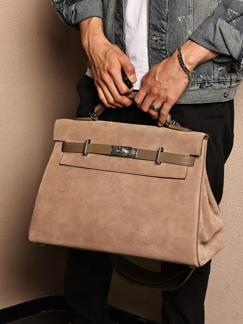 エルメスコピー HERMES ケリー 42cm 内縫い ベージュマルファ スエード/スイフト シルバー金具 2524029 ケリー メンズ 新作 - 画像 (8)