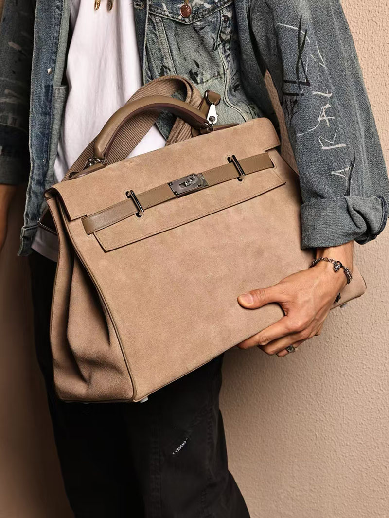 エルメスコピー HERMES ケリー 42cm 内縫い ベージュマルファ スエード/スイフト シルバー金具 2524029 ケリー メンズ 新作 - 画像 (6)