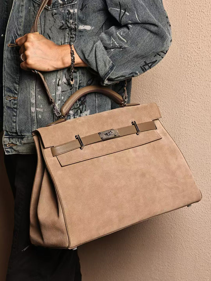 エルメスコピー HERMES ケリー 42cm 内縫い ベージュマルファ スエード/スイフト シルバー金具 2524029 ケリー メンズ 新作 - 画像 (5)