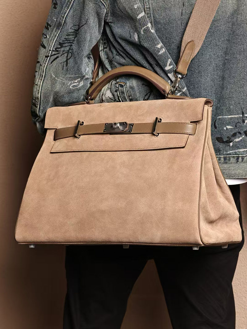 エルメスコピー HERMES ケリー 42cm 内縫い ベージュマルファ スエード/スイフト シルバー金具 2524029 ケリー メンズ 新作 - 画像 (4)