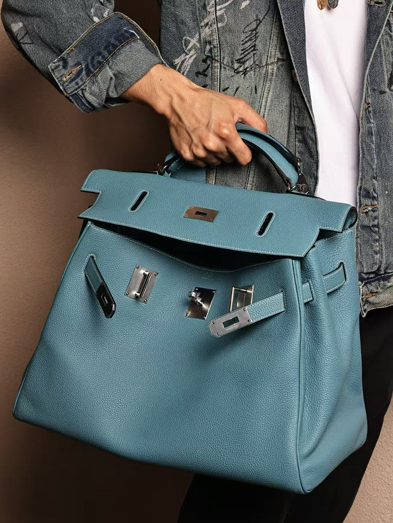 エルメスコピー HERMES マキシケリー 42cm 内縫い ブルージーン トゴ シルバー金具 2524031 ケリー メンズ 新作 - 画像 (5)
