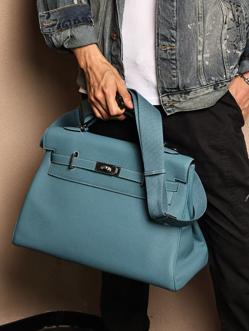 エルメスコピー HERMES マキシケリー 42cm 内縫い ブルージーン トゴ シルバー金具 2524031 ケリー メンズ 新作 - 画像 (4)