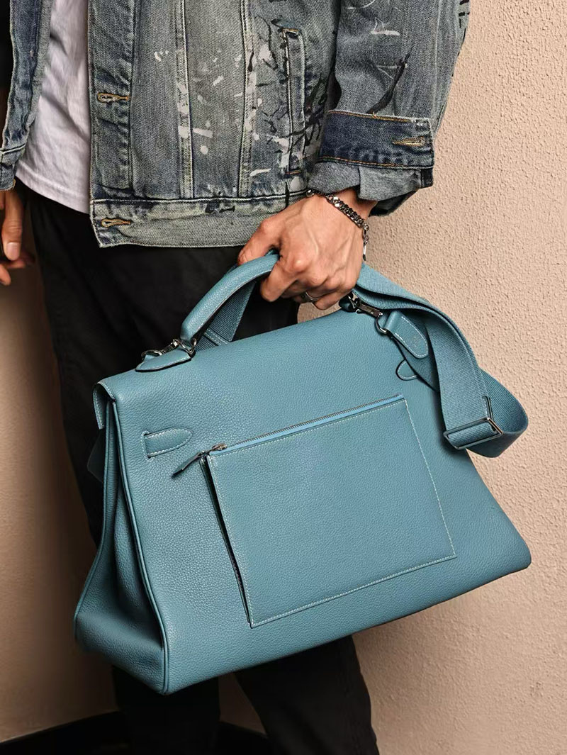 エルメスコピー HERMES マキシケリー 42cm 内縫い ブルージーン トゴ シルバー金具 2524031 ケリー メンズ 新作 - 画像 (2)