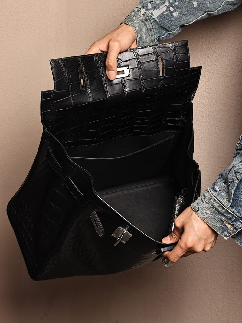 エルメス メンズバッグ 新作 HERMES マキシケリー 42cm 内縫い 黒 ブラック クロコダイル ニロティカスマット シルバー金具 2524041 - 画像 (7)