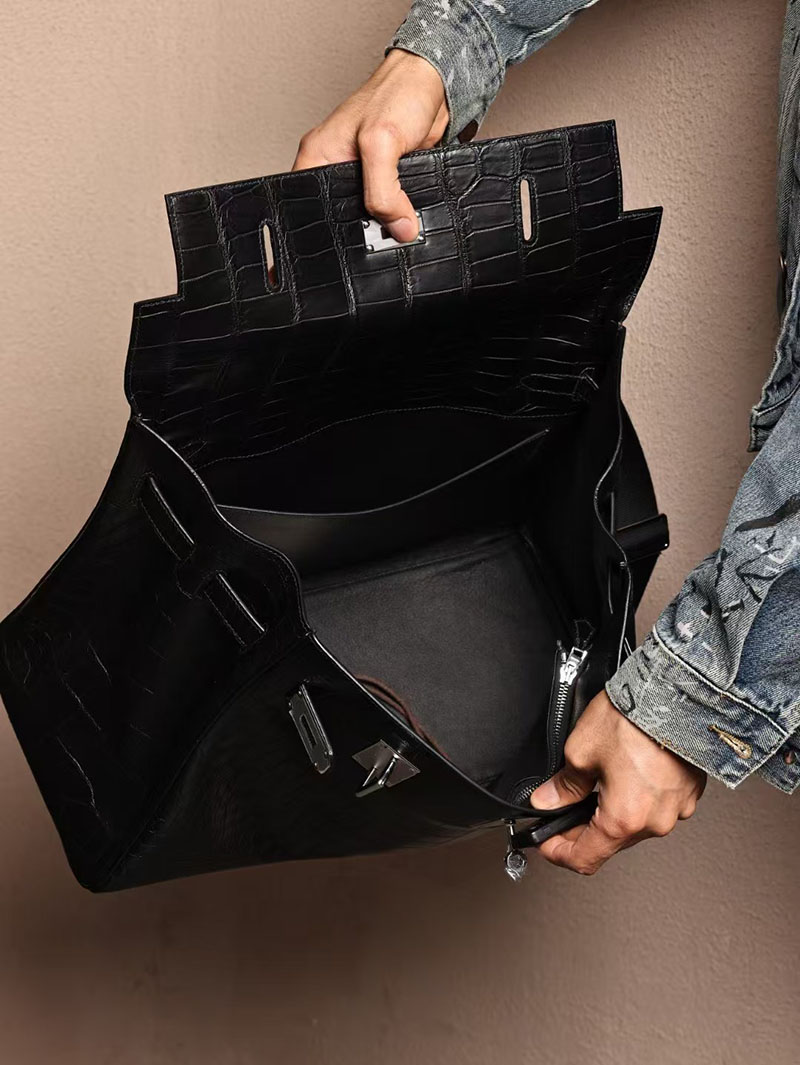 エルメス メンズバッグ 新作 HERMES マキシケリー 42cm 内縫い 黒/ゴールド クロコダイル ニロティカスマット シルバー金具 2524042 - 画像 (8)
