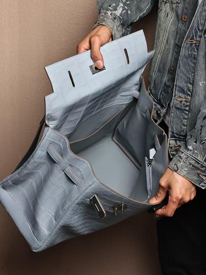 エルメス メンズバッグ 新作 HERMES マキシケリー 42cm 内縫い ブルーブリュム クロコダイル ニロティカスマット シルバー金具 2524043 - 画像 (9)