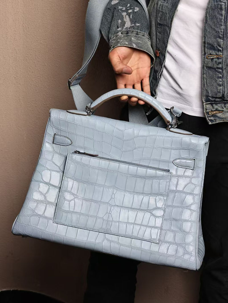 エルメス メンズバッグ 新作 HERMES マキシケリー 42cm 内縫い ブルーブリュム クロコダイル ニロティカスマット シルバー金具 2524043 - 画像 (7)
