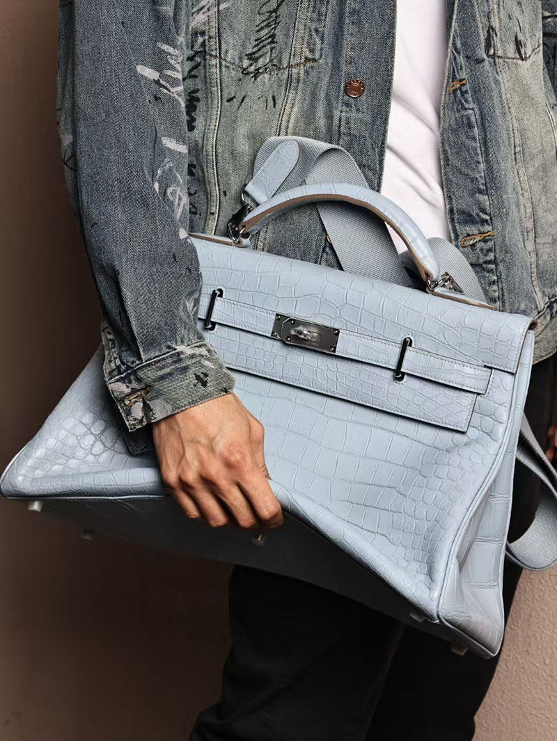 エルメス メンズバッグ 新作 HERMES マキシケリー 42cm 内縫い ブルーブリュム クロコダイル ニロティカスマット シルバー金具 2524043 - 画像 (4)