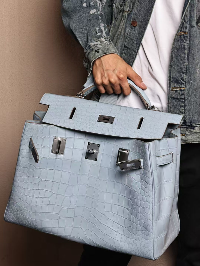 エルメス メンズバッグ 新作 HERMES マキシケリー 42cm 内縫い ブルーブリュム クロコダイル ニロティカスマット シルバー金具 2524043 - 画像 (3)