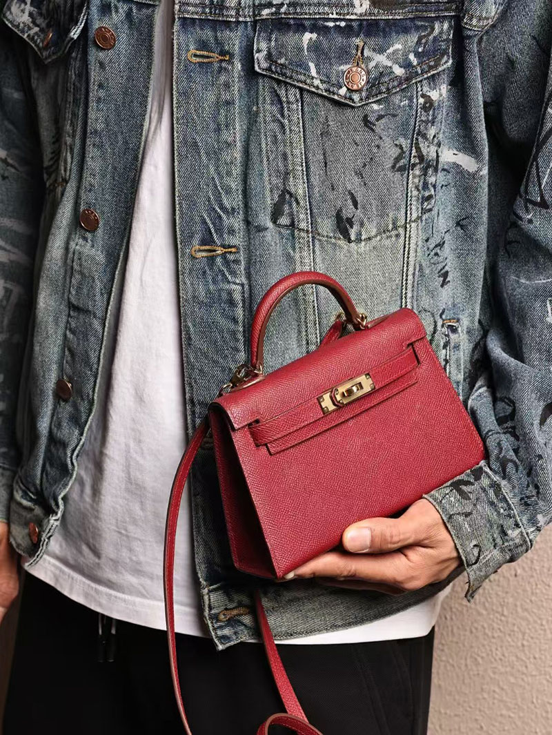 エルメスコピー ミニケリー 定価 HERMES ケリーミニ2 外縫い ローズサクラ/ライム クロコダイル ポロサスマット シルバー金具 2524048 - 画像 (2)