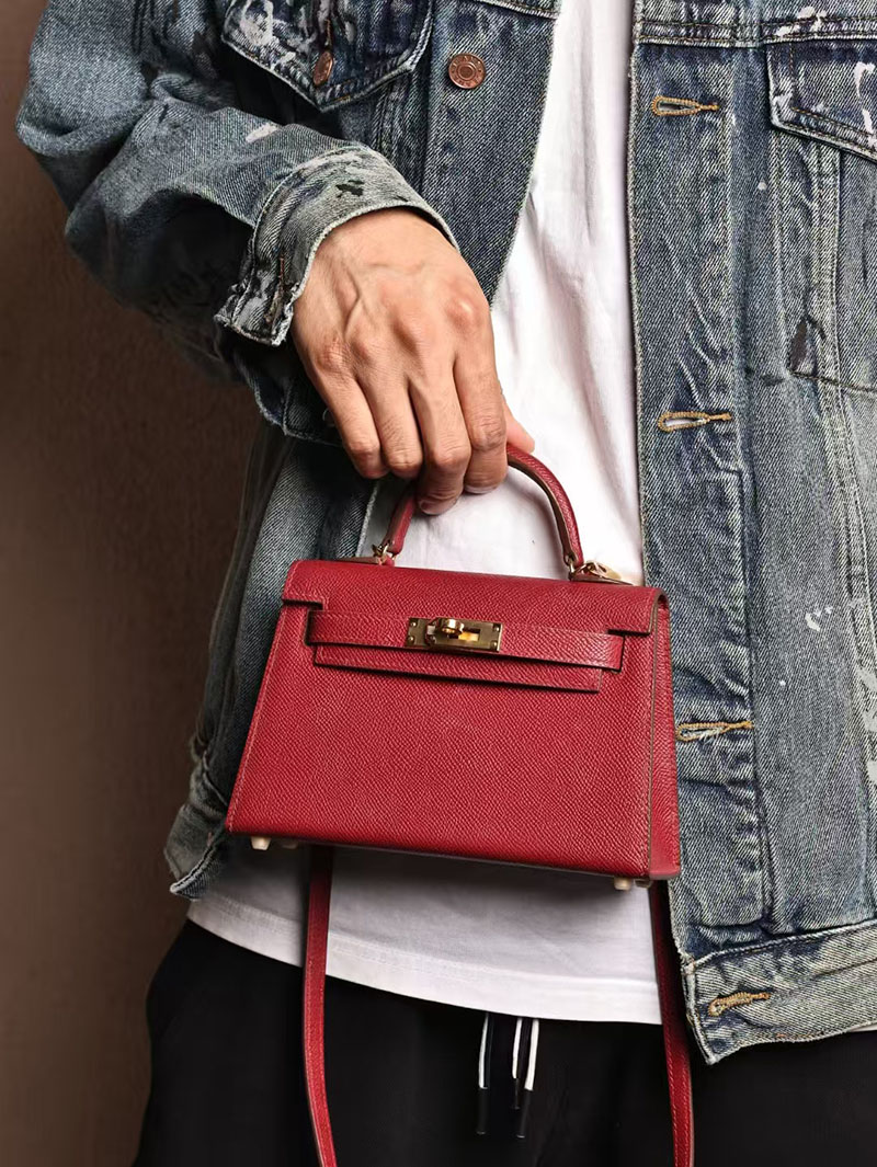 エルメスコピー ミニケリー 定価 HERMES ケリーミニ2 外縫い ルビー ヴォーエプソン ゴールド金具 2524049 - 画像 (3)