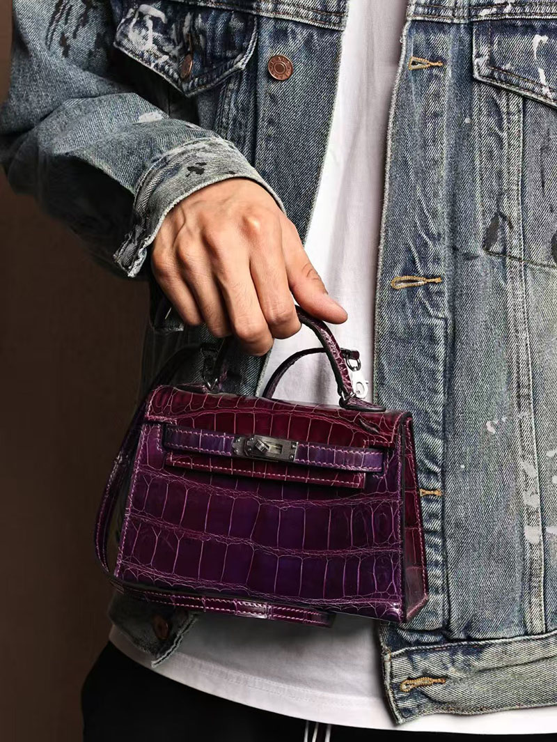 エルメスコピー ミニケリー 定価 HERMES ケリーミニ2 外縫い レザン クロコダイル ポロサスマット シルバー金具 2524050 - 画像 (5)