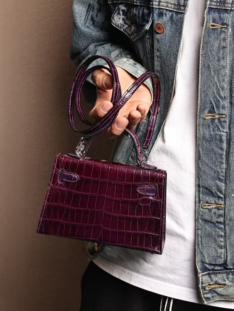 エルメスコピー ミニケリー 定価 HERMES ケリーミニ2 外縫い レザン クロコダイル ポロサスマット シルバー金具 2524050 - 画像 (4)