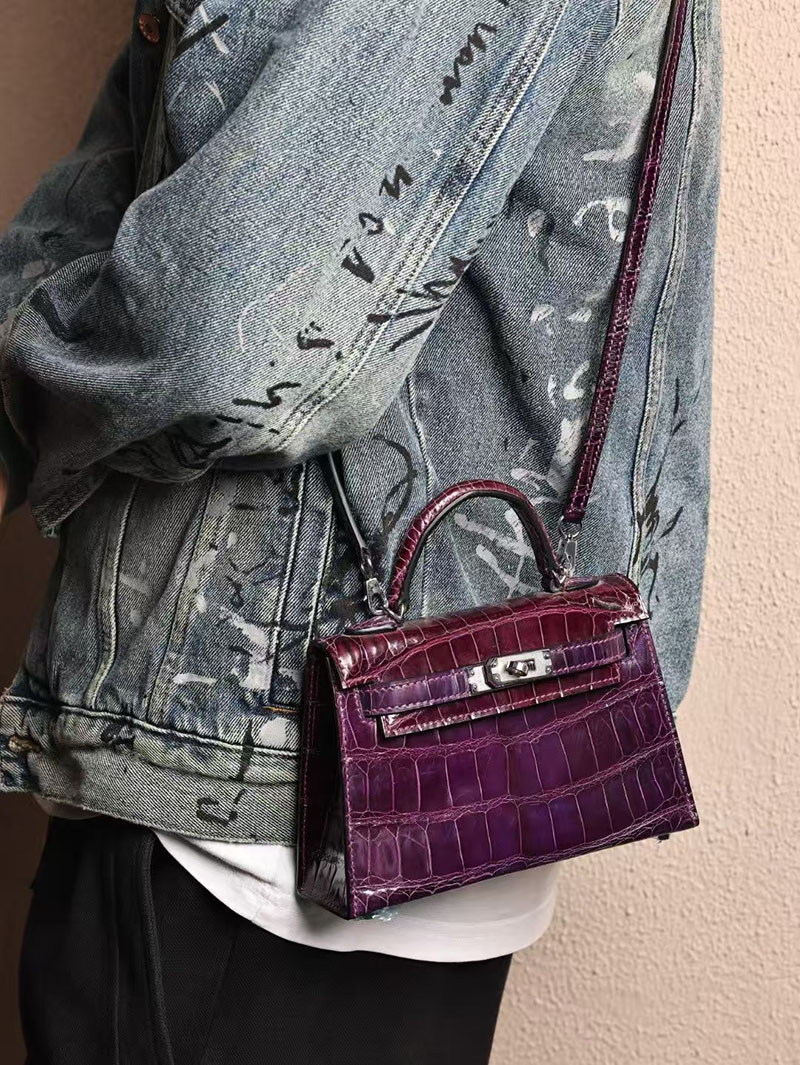 エルメスコピー ミニケリー 定価 HERMES ケリーミニ2 外縫い レザン クロコダイル ポロサスマット シルバー金具 2524050 - 画像 (2)